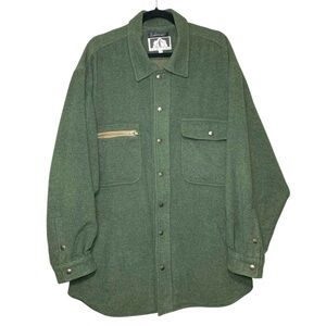 Vintage 90s Geraldo Green Flannel Jacket Wool Blend Sz L Oversized Snap Shacket